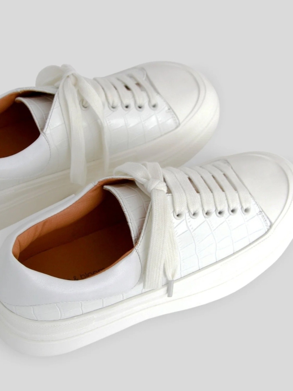 Belle & Bloom White Women's Platform Sneakers - Clean Croc Texture